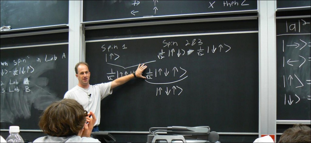 Teacher explains with blackboard